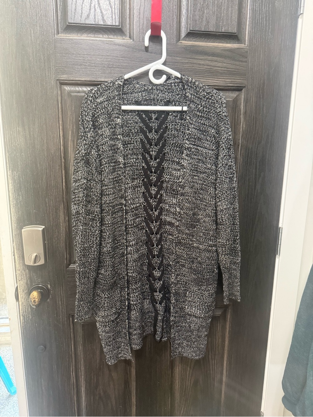 Dex Black and White Marled Open-Front Cardigan